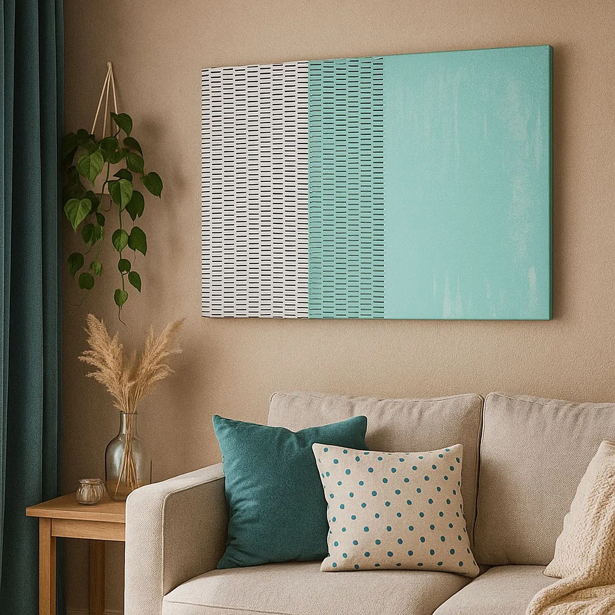 Bild auf Leinwand - Leinwandbild - Geometrische Komposition mit Türkis und Linien - 70x50cm - Eine ausgewogene Komposition - Moderne Wanddekoration für Wohnzimmer und Schlafzimmer ARTTOR