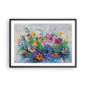 Poster in einem schwarzem Rahmen - Ein bunter Blumenstrauß, gemalt in der Impasto-Technik - 70x50cm - Überhaupt kein Stillleben - Moderne Wanddekoration für Wohnzimmer und Schlafzimmer ARTTOR