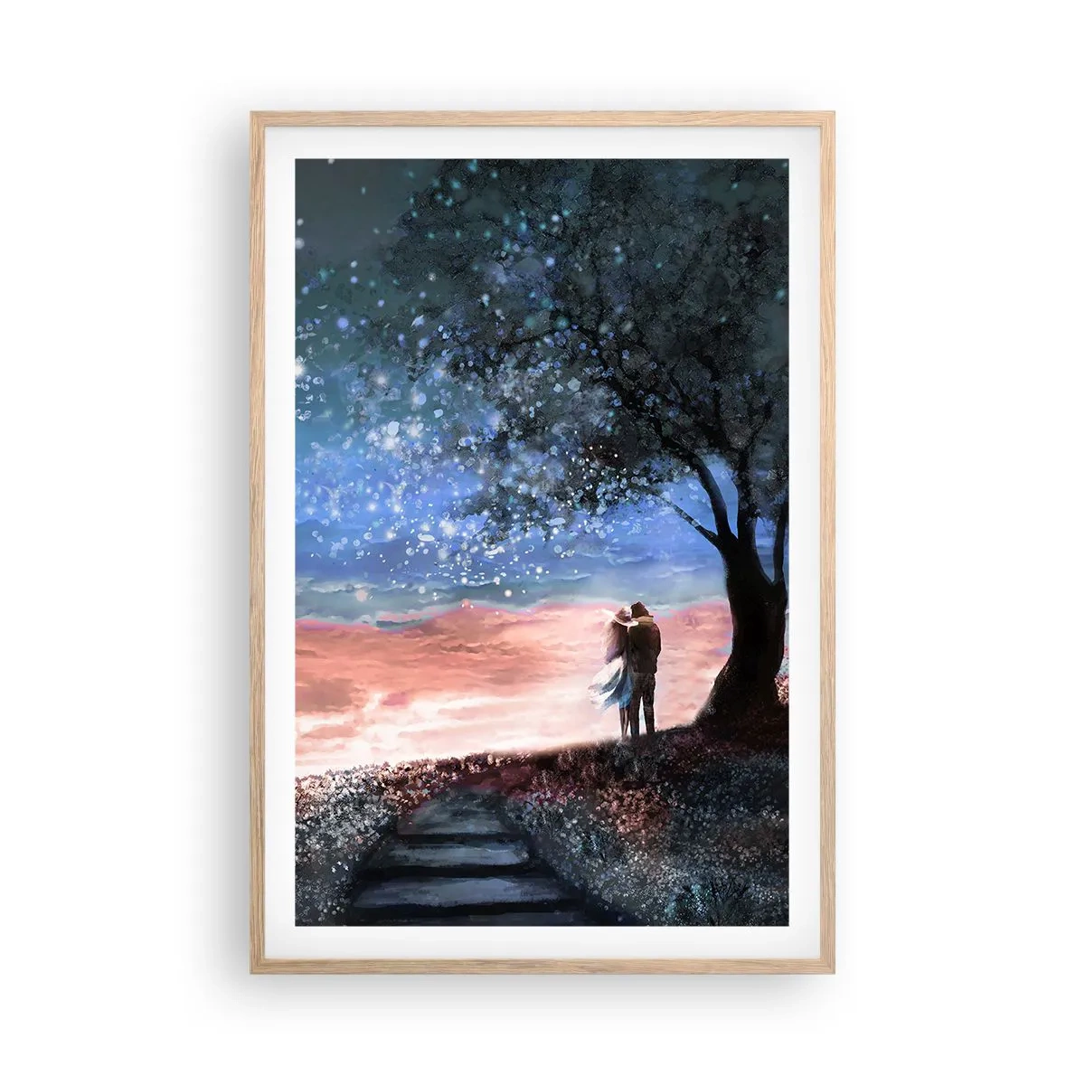 Poster in einem Rahmen aus heller Eiche - Ein sternenklares Spektakel - 61x91 cm