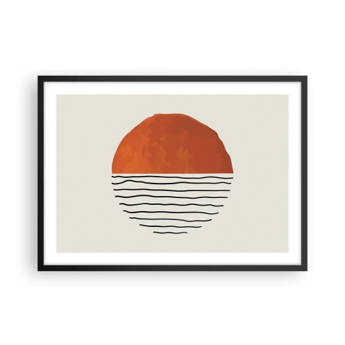 Poster in einem schwarzem Rahmen - Ein minimalistischer Sonnenuntergang über wellenartigen Linien - 70x50cm - Im japanischen Klima - Moderne Wanddekoration für Wohnzimmer und Schlafzimmer ARTTOR