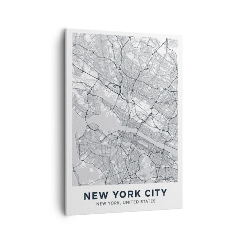 Bild auf Leinwand - Leinwandbild - Ein Stadtplan im minimalistischen Stil auf grauem Hintergrund - 50x70cm - Die Anatomie einer Metropole - Moderne Wanddekoration für Wohnzimmer und Schlafzimmer ARTTOR