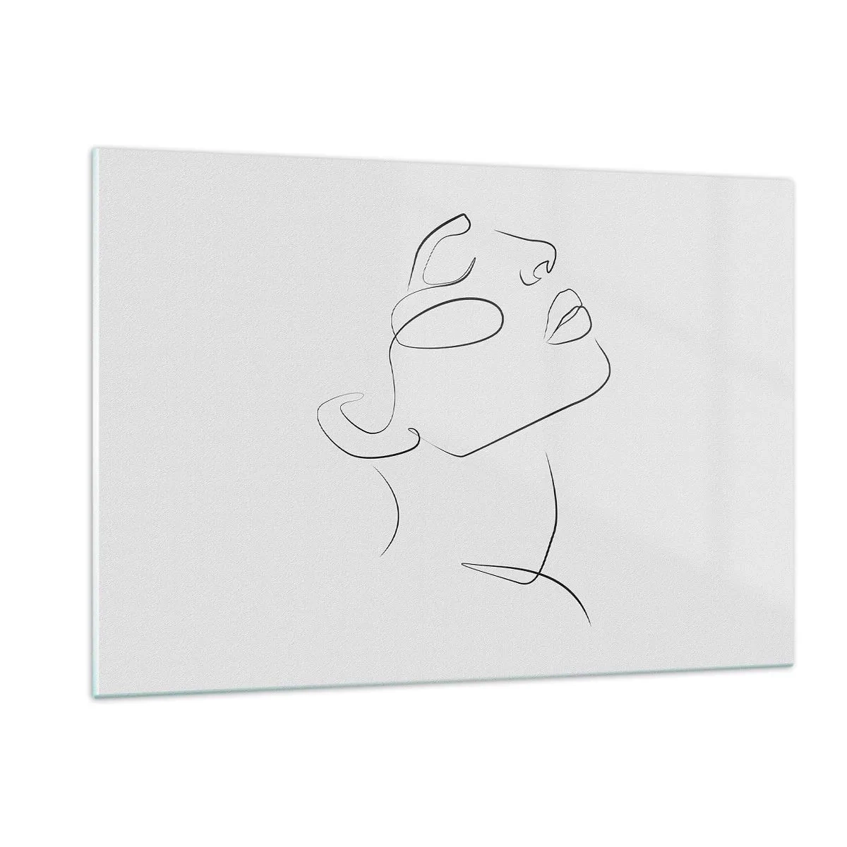 Glasbild - Bild auf glas - Konturskizze eines nach oben gerichteten Frauengesichts - 120x80cm - Die Drehungen und Wendungen der Träume - Moderne Wanddekoration für Wohnzimmer und Schlafzimmer ARTTOR