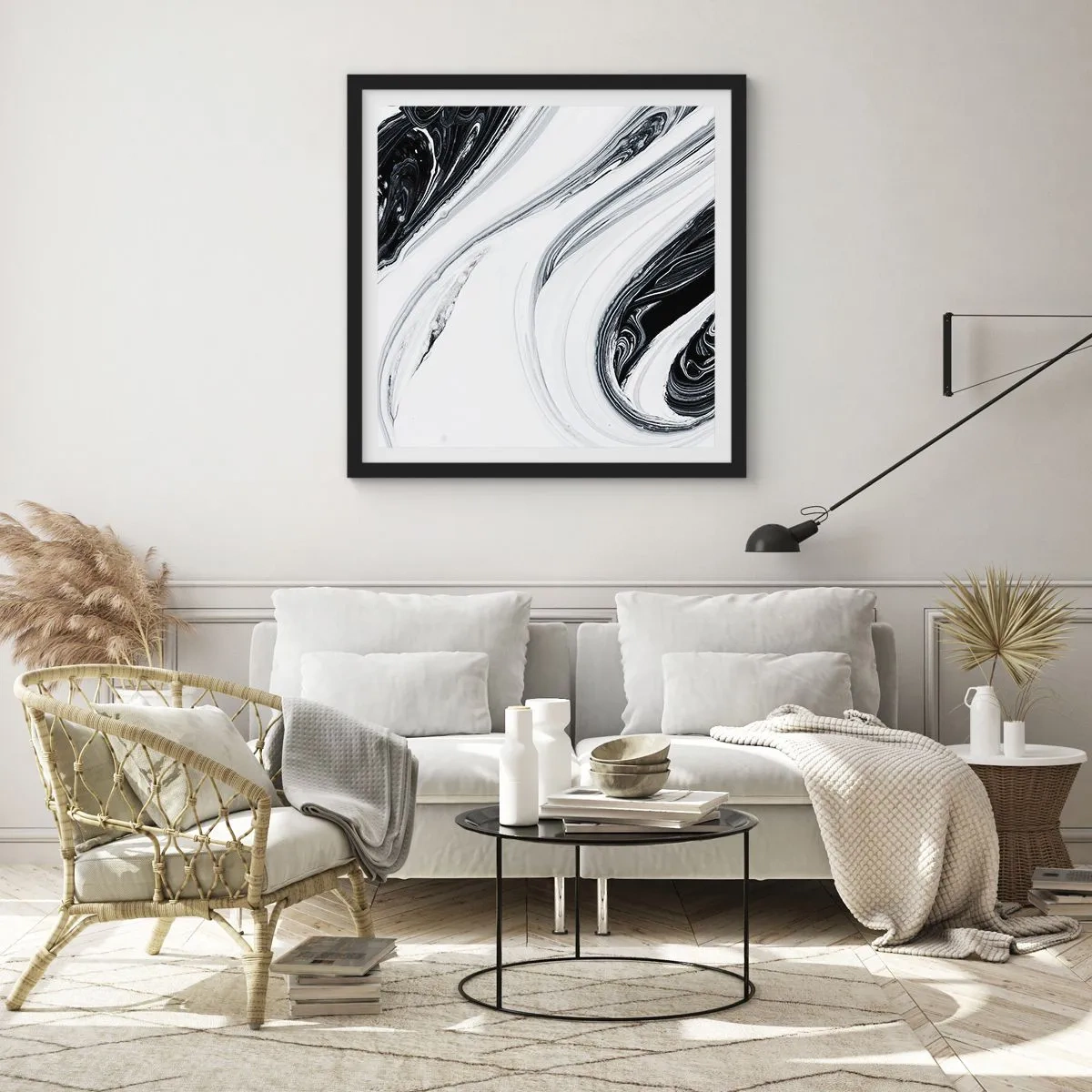 Poster in einem schwarzem Rahmen - Kombination aus Gegensätzen - 50x50 cm