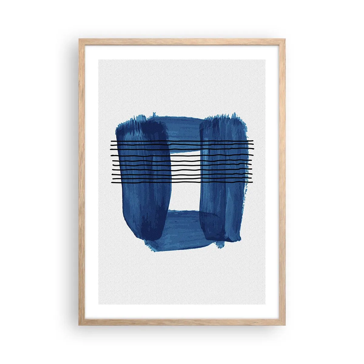 Poster in einem Rahmen aus heller Eiche - Blaue und schwarze Komposition - 50x70 cm