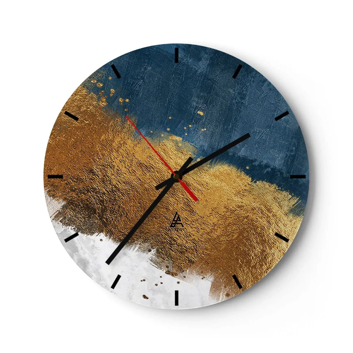 Wanduhr - Glasuhr - Abstrakte Pinselstriche in Gold und Marineblau auf weißem Hintergrund - 30x30cm - Farben des Sommers - Moderne Wanddekoration für Wohnzimmer, Küche und Schlafzimmer ARTTOR