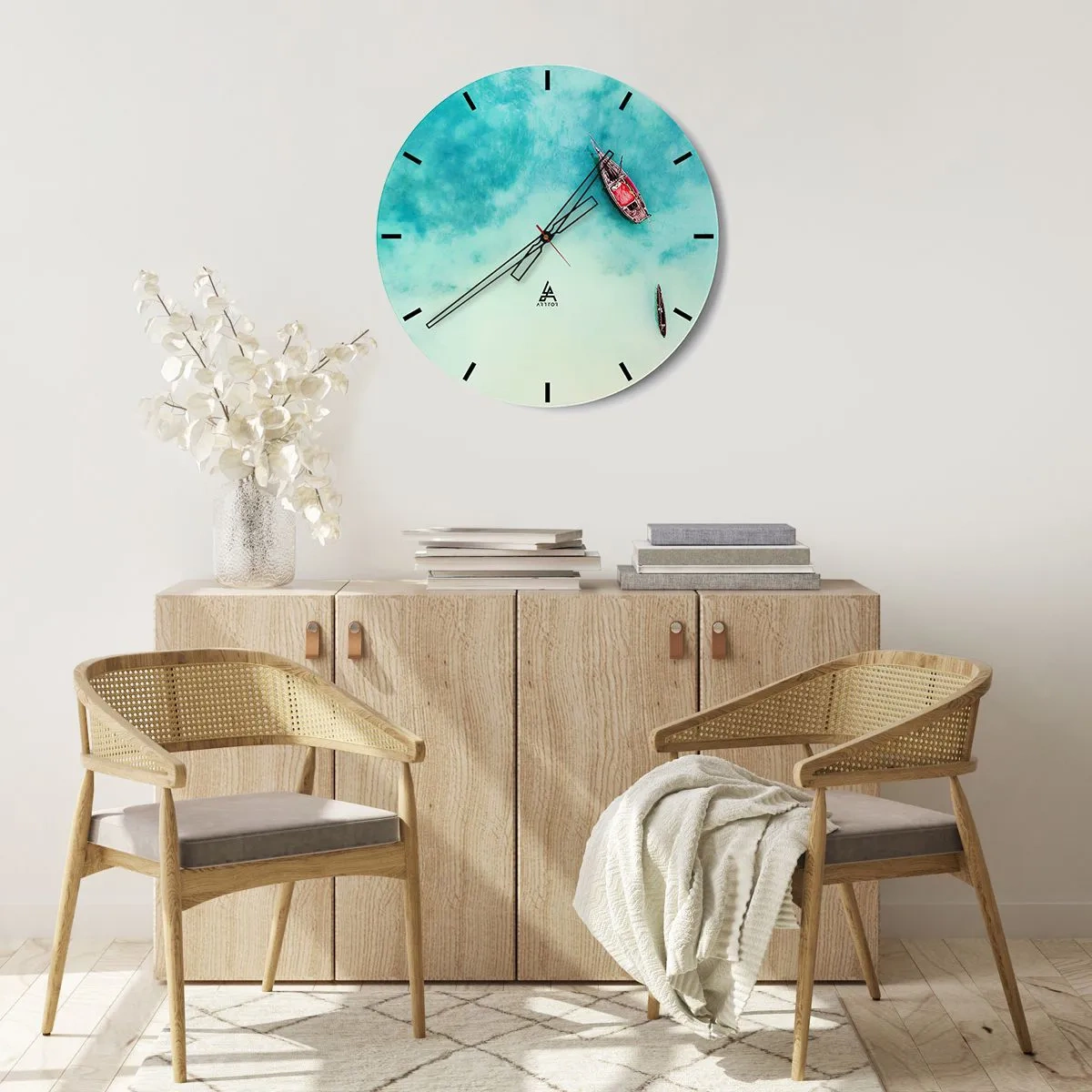 Wanduhr - Glasuhr - Boote auf türkisfarbenem Wasser - 30x30cm - Denn an den Stränden von Sansibar, wenn der Wasserüberschuss ... - Moderne Wanddekoration für Wohnzimmer, Küche und Schlafzimmer ARTTOR