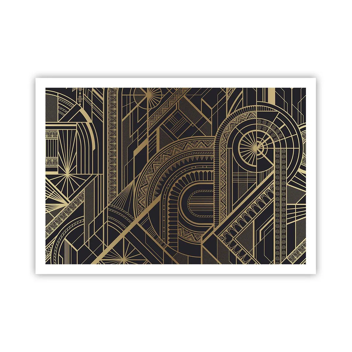Poster - Goldene geometrische Muster auf schwarzem Hintergrund im Art-Deco-Stil - 100x70cm - Konzepte, Ideen, Pläne - Moderne Wanddekoration für Wohnzimmer und Schlafzimmer ARTTOR