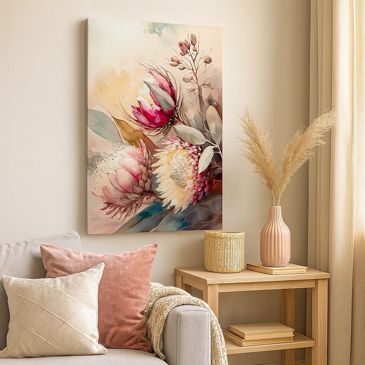 Bild auf Leinwand - Leinwandbild - Proteablüten in zarten Pastelltönen - 50x70cm - Im Profil und en face - Moderne Wanddekoration für Wohnzimmer und Schlafzimmer ARTTOR