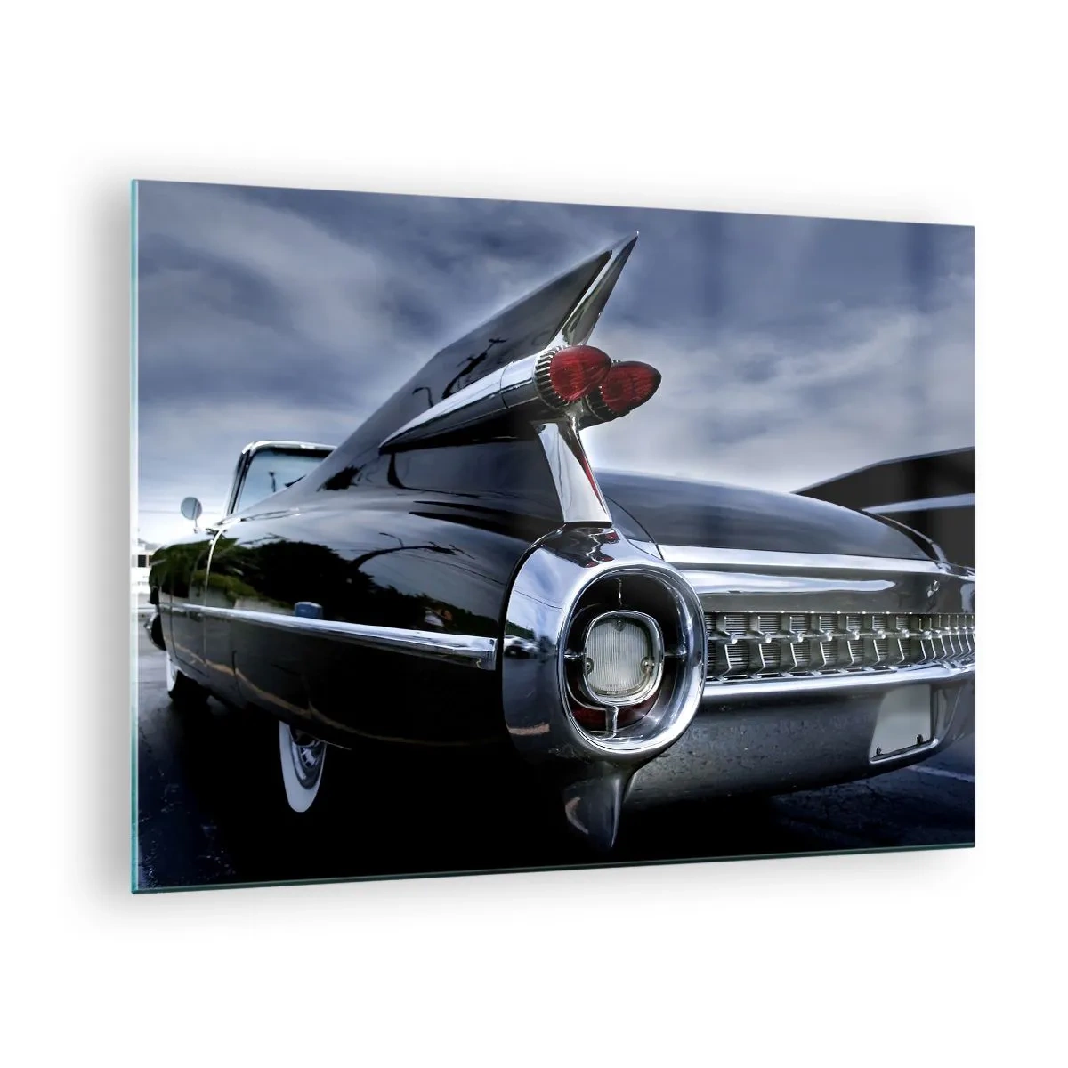 Glasbild - Bild auf glas - Stilvolle Oldtimer-Rückleuchten in glänzendem Schwarz - 70x50cm - Deshalb ist es schön! - Moderne Wanddekoration für Wohnzimmer und Schlafzimmer ARTTOR