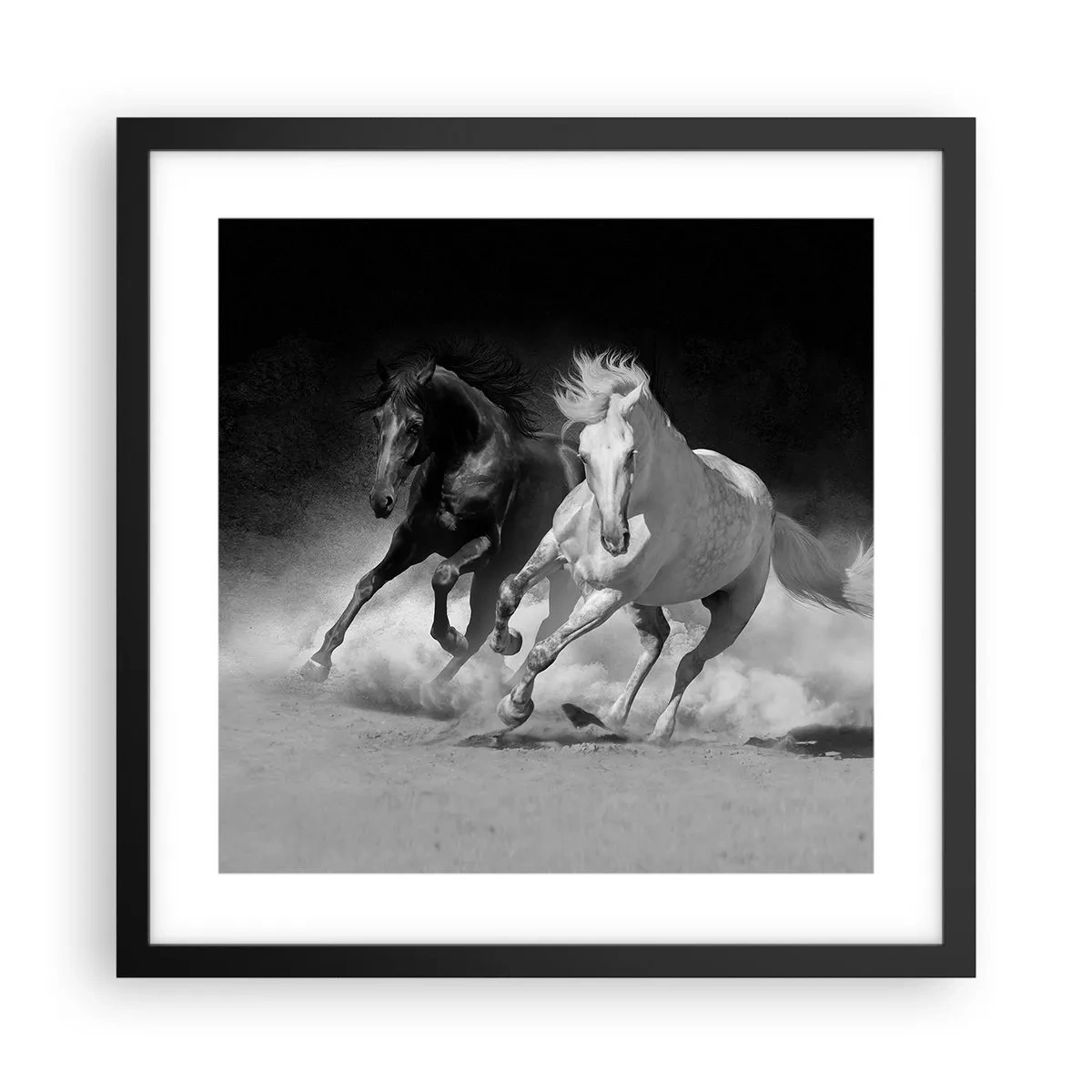 Poster in einem schwarzem Rahmen - Galopp der Freiheit - 40x40 cm