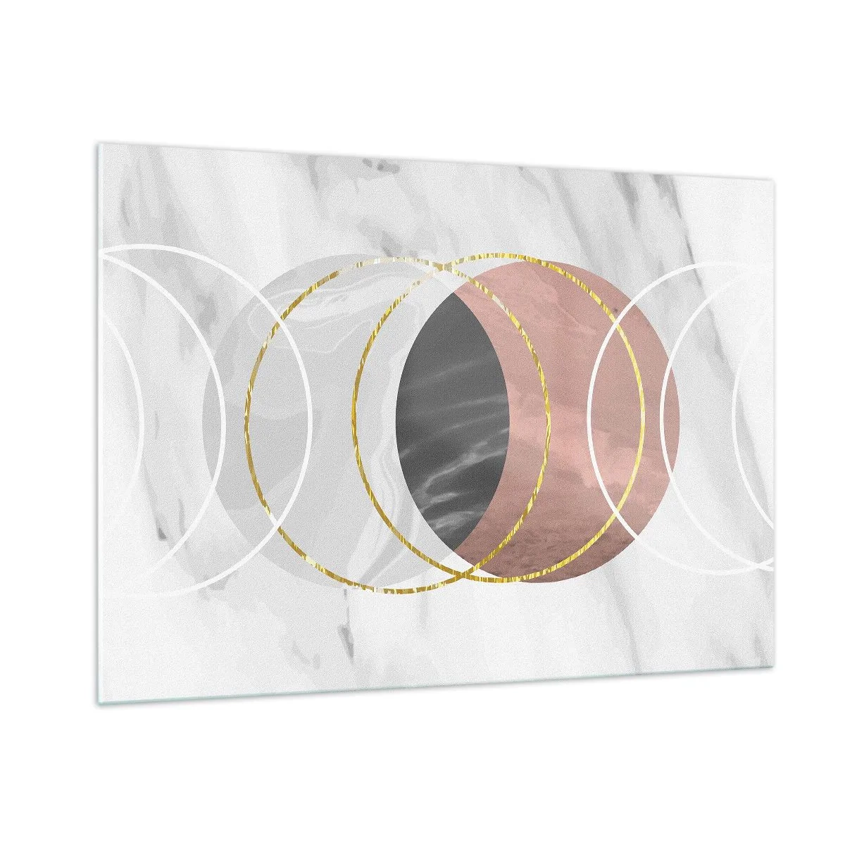 Glasbild - Bild auf glas - Geometrische Kreise in Kupfer-, Gold- und Marmortönen - 100x70cm - Musik der Sphären - Moderne Wanddekoration für Wohnzimmer und Schlafzimmer ARTTOR