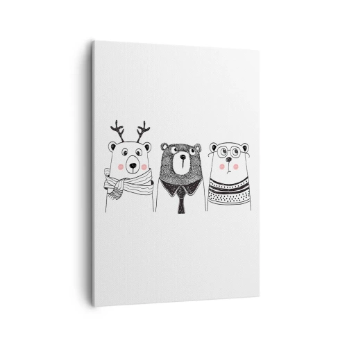Bild auf Leinwand - Leinwandbild - Drei lustige Bären im minimalistischen Stil - 50x70cm - Teddybär, Teddybär und Bär - Moderne Wanddekoration für Wohnzimmer und Schlafzimmer ARTTOR
