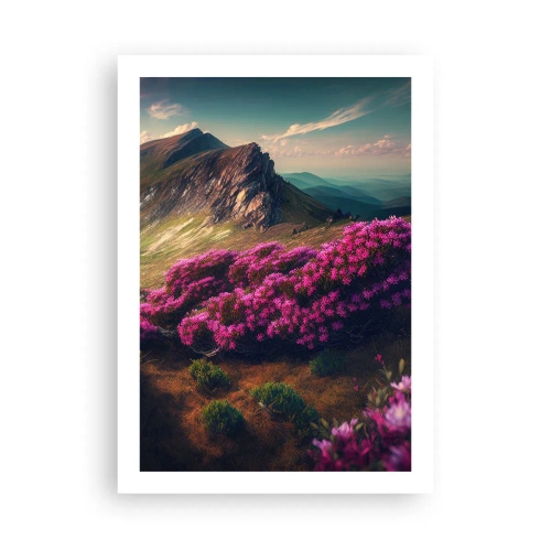 Poster - Berglandschaft mit blühenden Rhododendren - 50x70cm - Sommer in den Bergen - Moderne Wanddekoration für Wohnzimmer und Schlafzimmer ARTTOR