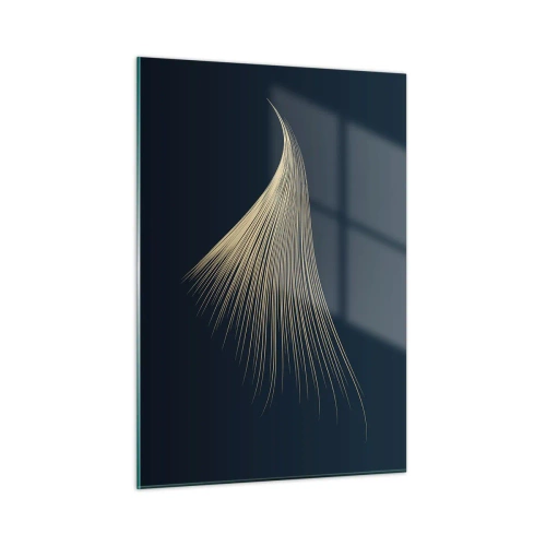 Glasbild - Bild auf glas - Eine goldene Linie, die einem Flügel auf einem marineblauen Hintergrund ähnelt - 50x70cm - Wie das Haar eines Engels - Moderne Wanddekoration für Wohnzimmer und Schlafzimmer ARTTOR