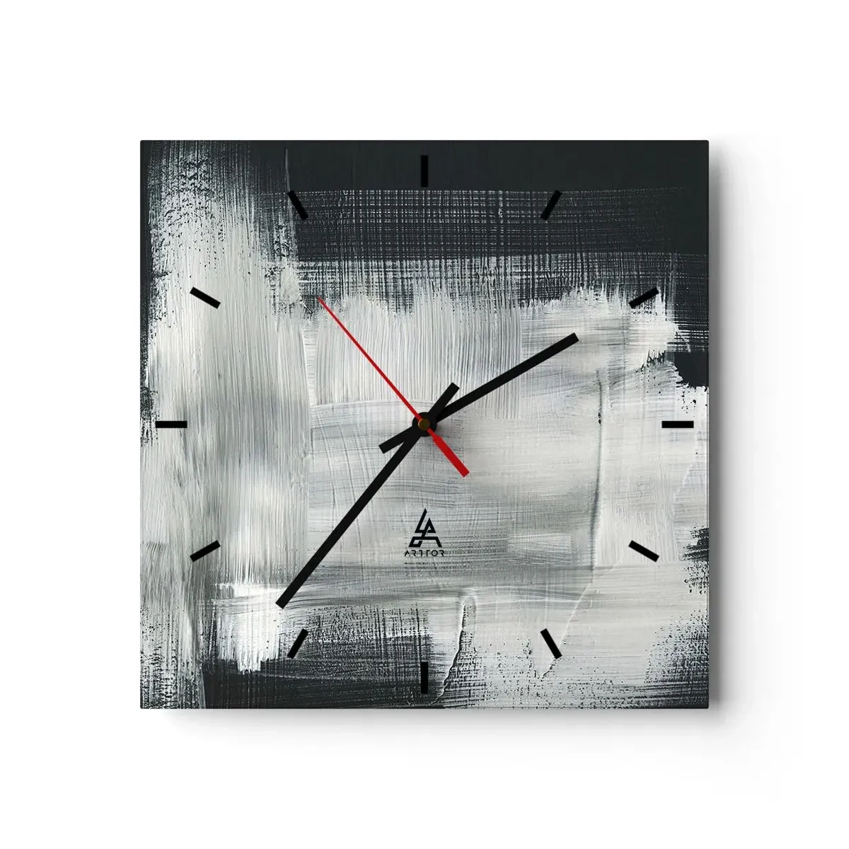 Wanduhr - Glasuhr - Weiße abstrakte Striche auf dunklem Hintergrund - 30x30cm - Vertikal und horizontal gewebt - Moderne Wanddekoration für Wohnzimmer und Schlafzimmer ARTTOR