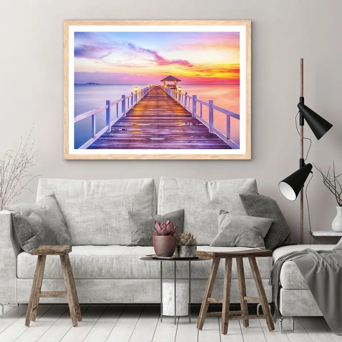 Poster in einem Rahmen aus heller Eiche - Die lila-goldene Stille des Abends - 100x70 cm