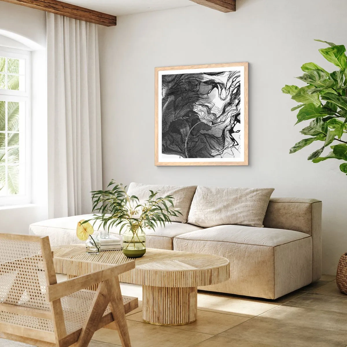 Poster in einem Rahmen aus heller Eiche - Verstrickt in Träume - 60x60 cm