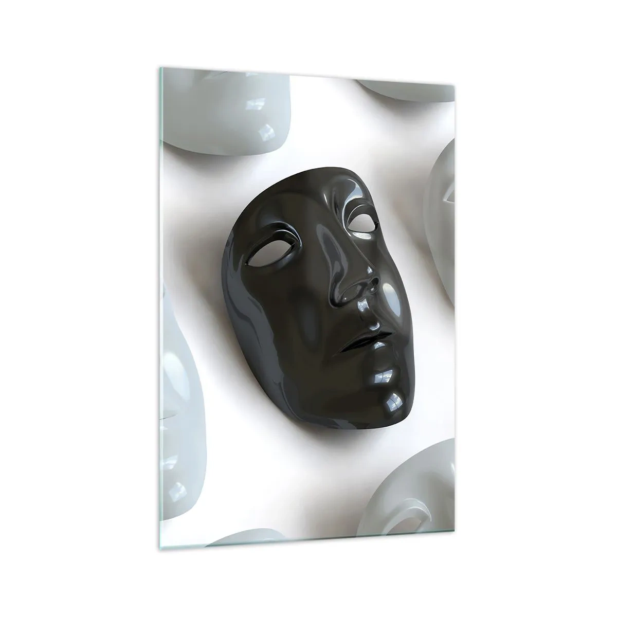 Glasbild - Bild auf glas - Schwarz-weiße Masken auf hellem Hintergrund - 70x100cm - Wie hebt man sich ab? - Moderne Wanddekoration für Wohnzimmer und Schlafzimmer ARTTOR