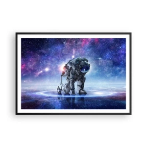 Poster in einem schwarzem Rahmen - Astronaut in einer galaktischen Landschaft - 100x70cm - Der Sternenhimmel über mir - Moderne Wanddekoration für Wohnzimmer und Schlafzimmer ARTTOR