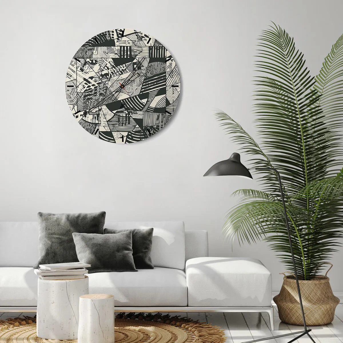 Wanduhr - Glasuhr - Geometrisches abstraktes Muster im grafischen Stil - 30x30cm - Die Dynamik der Gegenwart - Moderne Wanddekoration für Wohnzimmer, Küche und Schlafzimmer ARTTOR