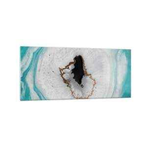 Glasbild - Bild auf glas - Abstraktes Geodenmotiv in Türkis-, Weiß- und Goldtönen - 120x50cm - Nach Innen eindringen - Moderne Wanddekoration für Wohnzimmer und Schlafzimmer ARTTOR