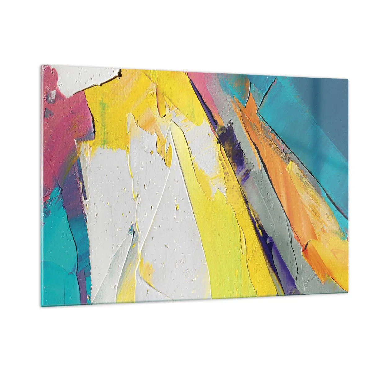 Glasbild - Bild auf glas - Abstrakte Pinselstriche in Gelb, Blau und Weiß - 120x80cm - Die Anatomie des Lichts - Moderne Wanddekoration für Wohnzimmer und Schlafzimmer ARTTOR