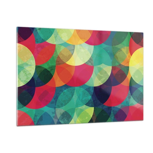 Glasbild - Bild auf glas - Bunte, überlappende Halbkreise in einer intensiven Farbpalette - 120x80cm - Aufstieg zum Regenbogen - Moderne Wanddekoration für Wohnzimmer und Schlafzimmer ARTTOR
