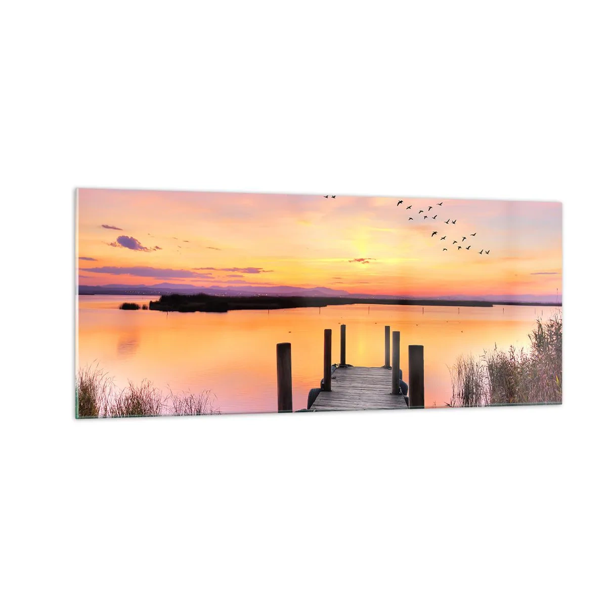 Glasbild - Bild auf glas - Violette stille Morgendämmerung - 100x40 cm