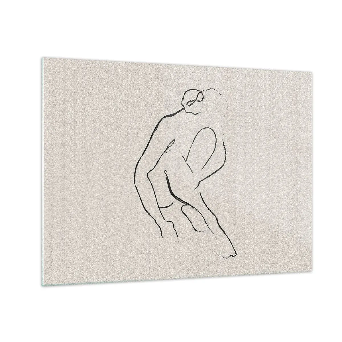 Glasbild - Bild auf glas - Eine minimalistische Skizze einer weiblichen Silhouette in sitzender Position. - 70x50cm - Intime Skizze - Moderne Wanddekoration für Wohnzimmer und Schlafzimmer ARTTOR