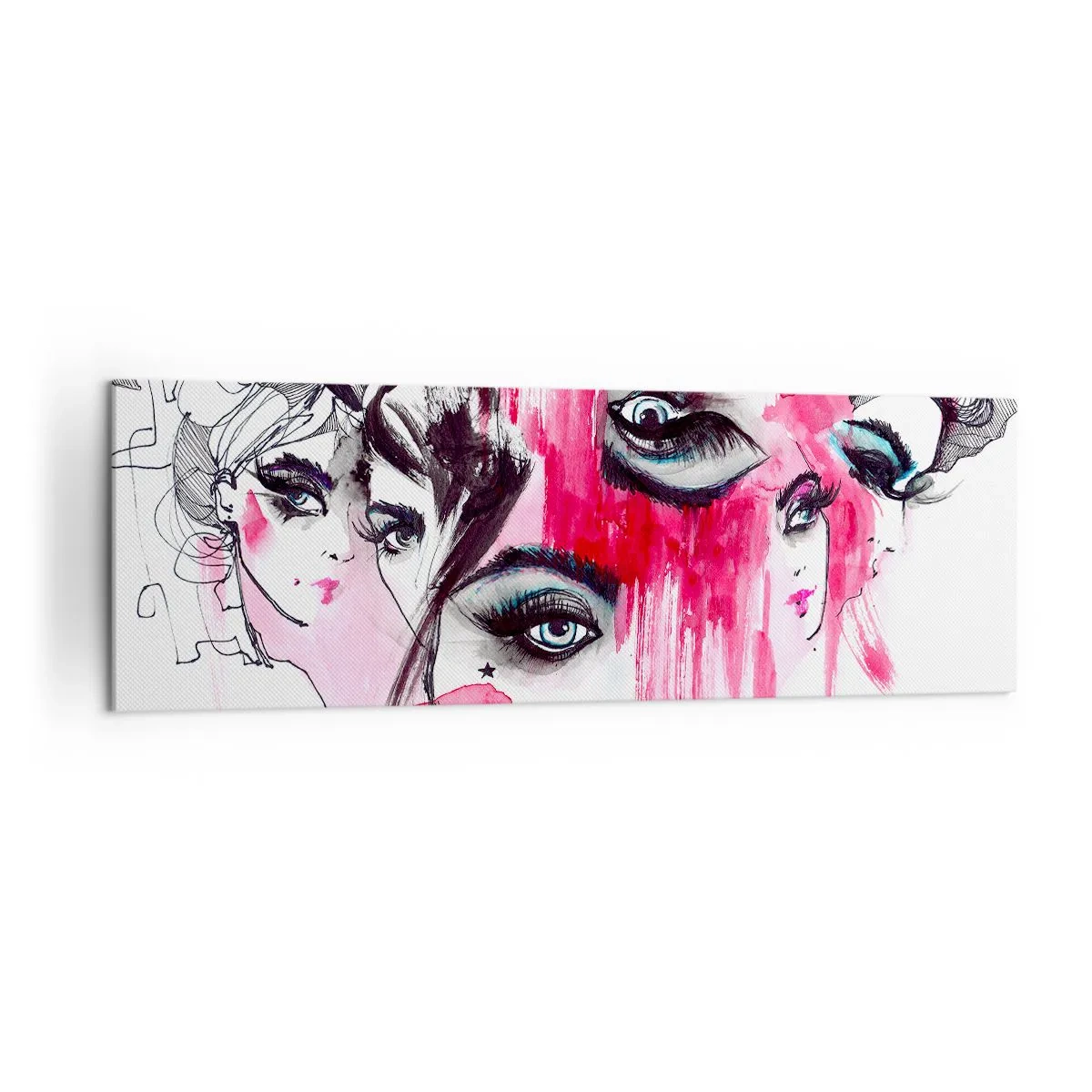 Bild auf Leinwand - Leinwandbild - Abstraktes Gesicht in Rosa- und Schwarztönen - 160x50cm - Abstrakte Augen - Moderne Wanddekoration für Wohnzimmer und Schlafzimmer ARTTOR