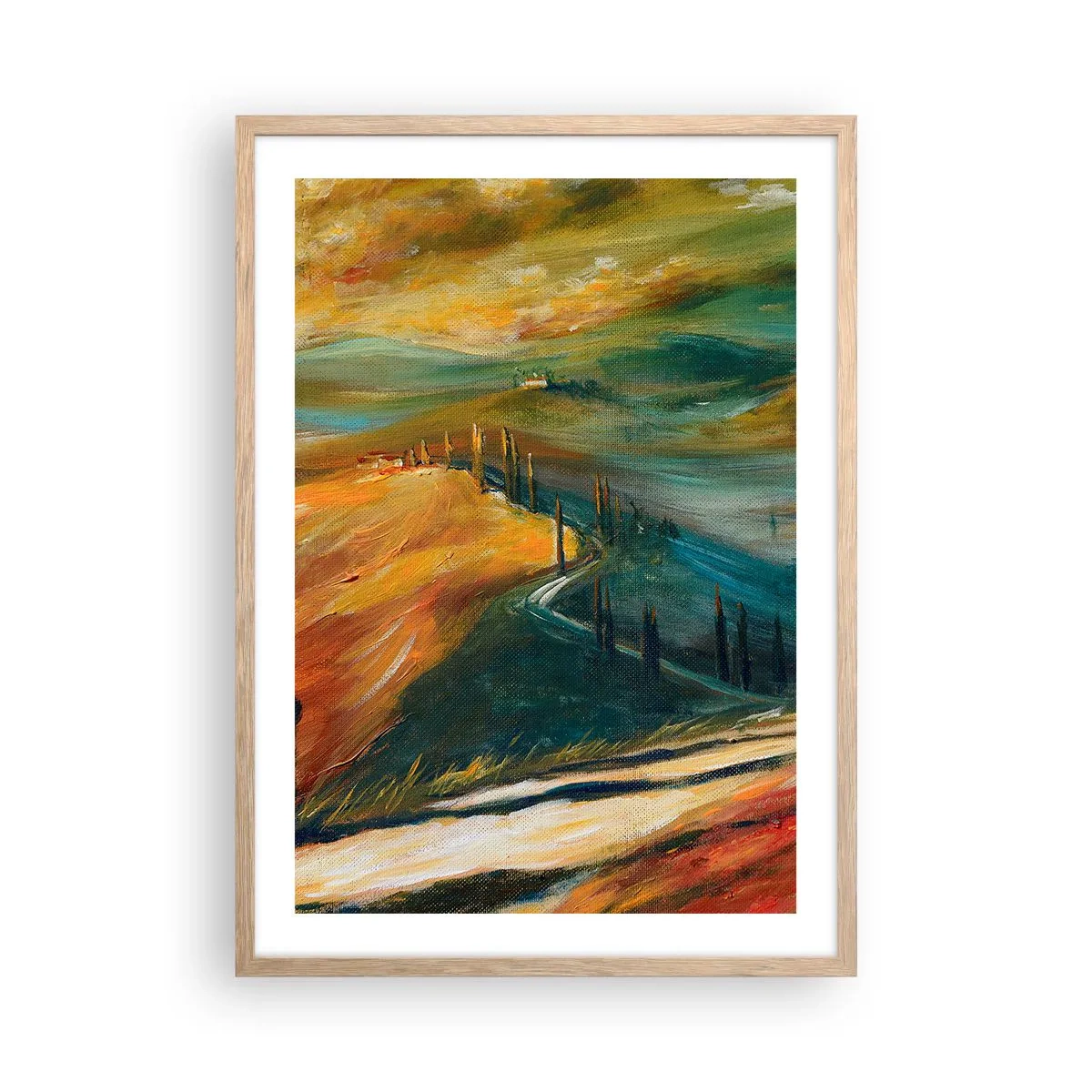 Poster in einem Rahmen aus heller Eiche - Toskanische Landschaft - 50x70 cm