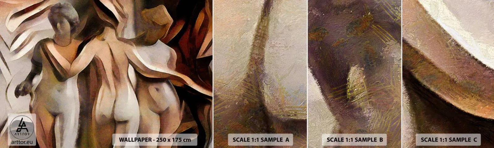 Fototapetenmuster Standard Eco - Drei Grazien 2.0 - Frau, Kubismus, Stück - 100x30 cm