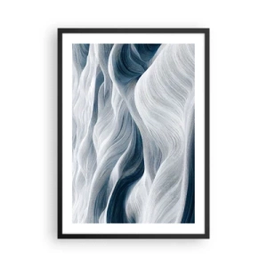 Poster in einem schwarzem Rahmen - Abstrakte Wellen in Weiß- und Marineblautönen - 50x70cm - Weiße und blaue Wellen - Moderne Wanddekoration für Wohnzimmer und Schlafzimmer ARTTOR