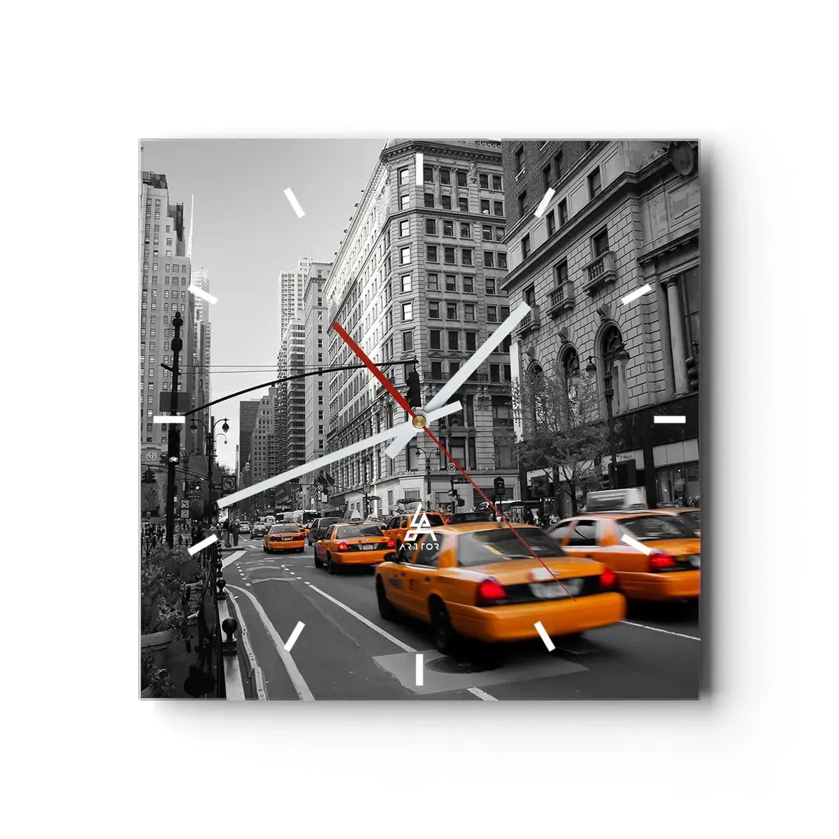 Wanduhr - Glasuhr - Gelbe Taxis auf den Straßen von New York - 30x30cm - Sonnen der Großstadt - Moderne Wanddekoration für Wohnzimmer und Schlafzimmer ARTTOR