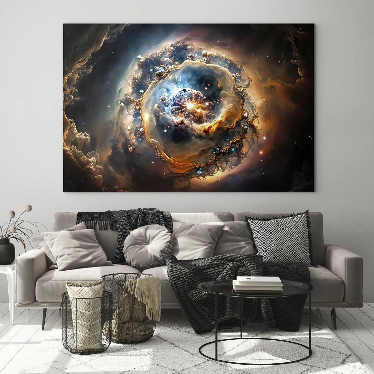 Glasbild - Bild auf glas - Eine kosmische Explosion im Zentrum eines galaktischen Wirbels - 120x80cm - Anfang - Moderne Wanddekoration für Wohnzimmer und Schlafzimmer ARTTOR