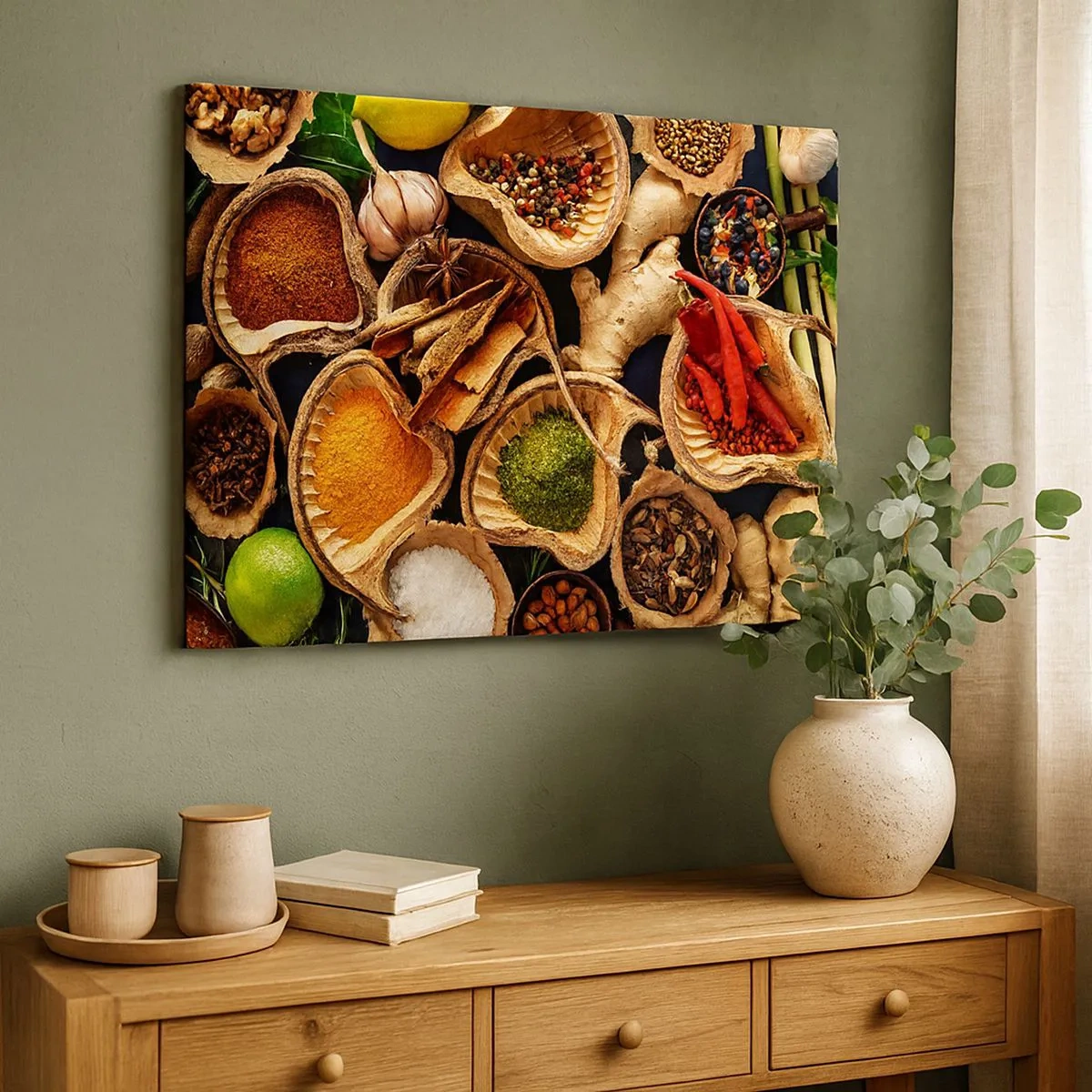 Bild auf Leinwand - Leinwandbild - Schalen mit Gewürzen in verschiedenen Farben - 70x50cm - Nimm was du willst - Moderne Wanddekoration für Wohnzimmer und Schlafzimmer ARTTOR