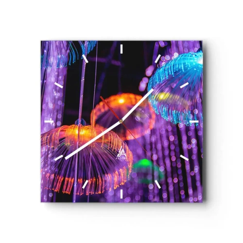 Wanduhr - Glasuhr - Bunte leuchtende Quallen in einer dunklen Umgebung - 30x30cm - Lichtbrunnen - Moderne Wanddekoration für Wohnzimmer und Schlafzimmer ARTTOR
