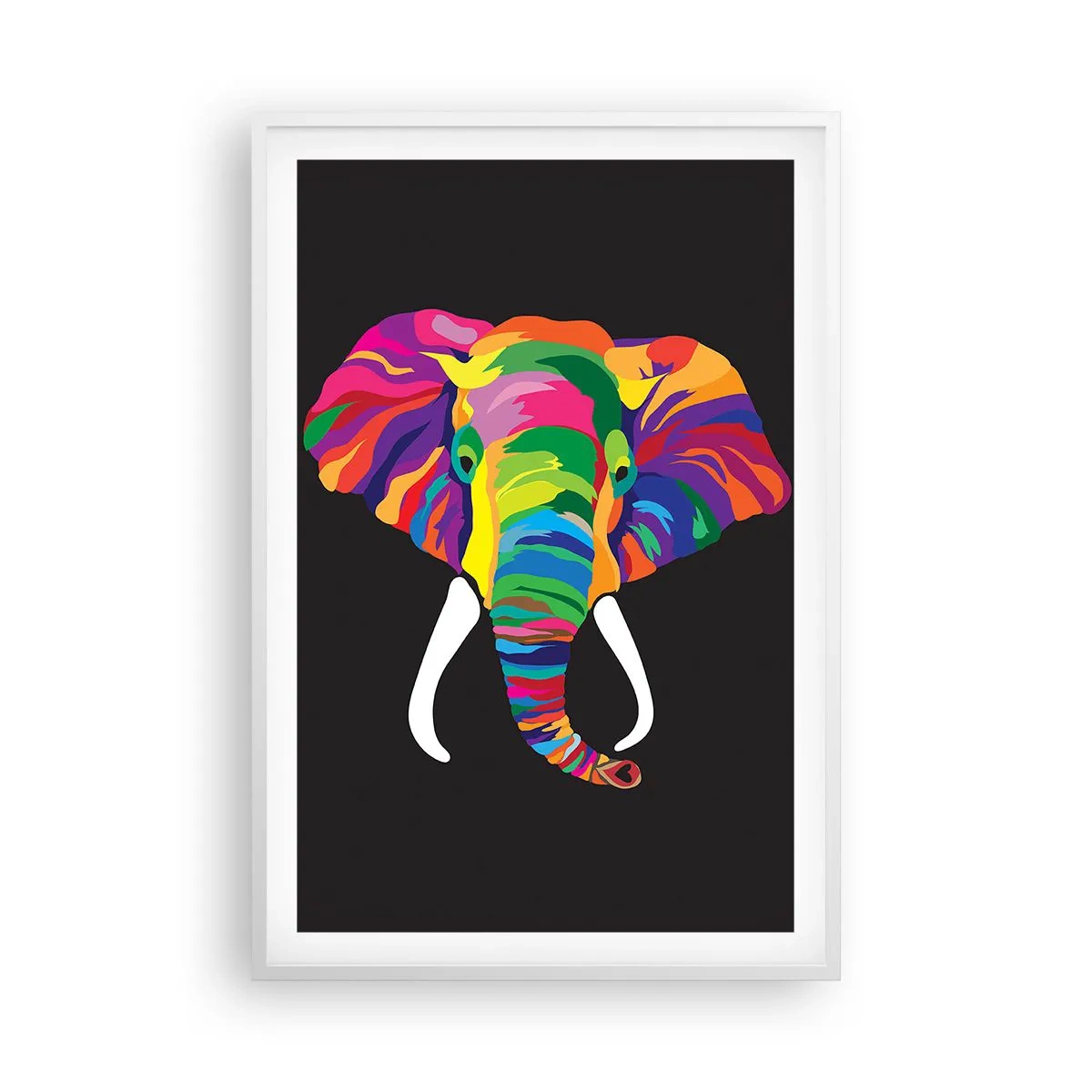Poster in einem weißen Rahmen - Der Elefant, der es liebte, im Regenbogen zu baden - 61x91 cm