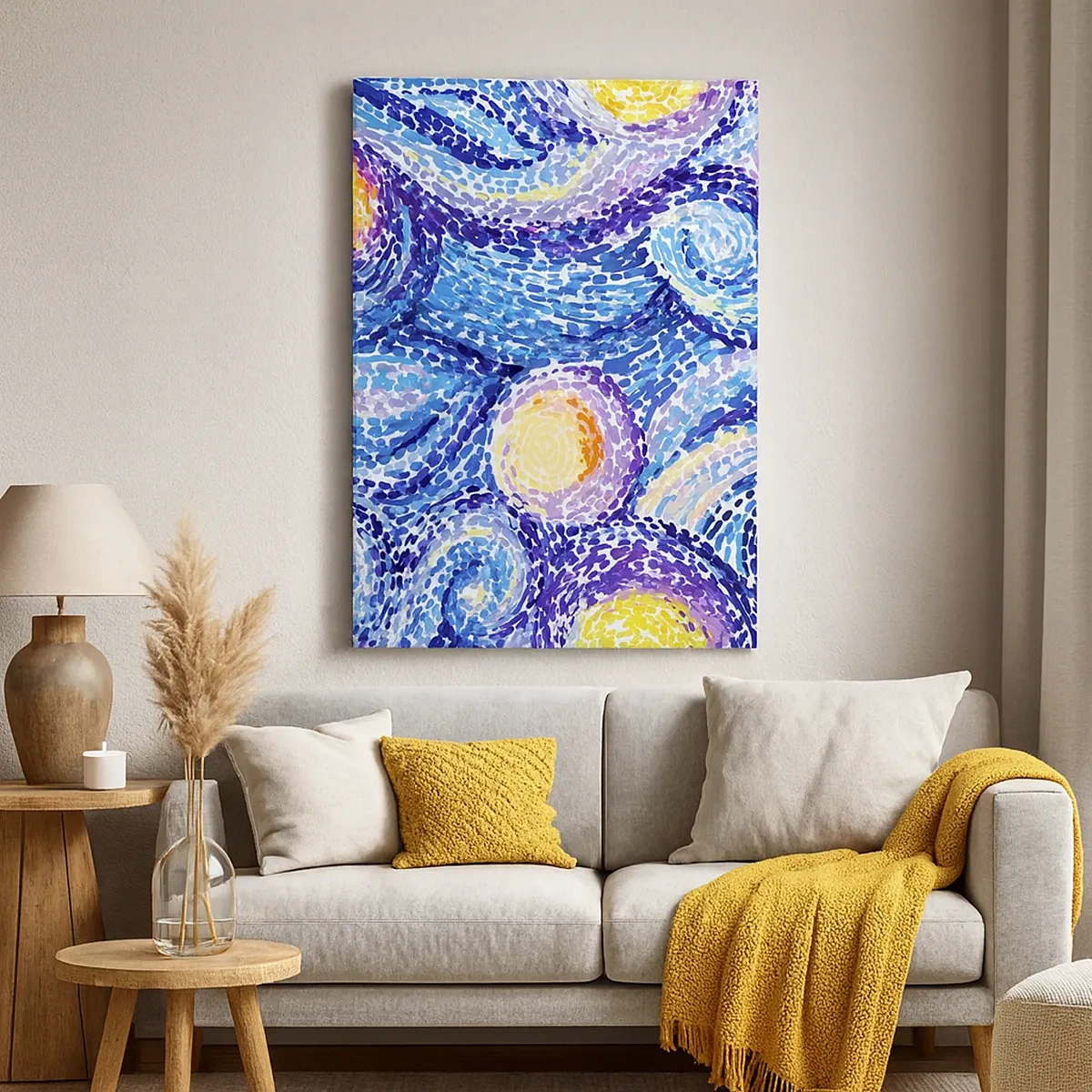 Bild auf Leinwand - Leinwandbild - Eine künstlerische Interpretation des Sternenhimmels im Stil von Van Gogh - 50x70cm - Aus einem Gemälde von van Gogh - Moderne Wanddekoration für Wohnzimmer und Schlafzimmer ARTTOR