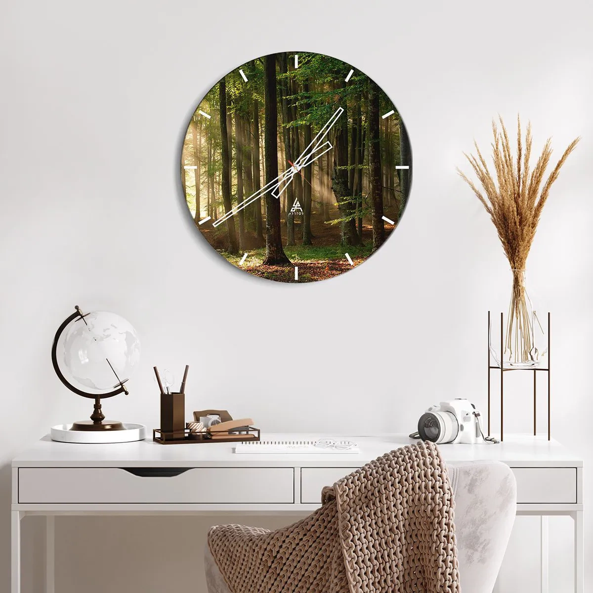 Wanduhr - Glasuhr - Sonnenstrahlen scheinen durch die Bäume im Wald - 30x30cm - Strahlend an einem Frühlingsmorgen - Moderne Wanddekoration für Wohnzimmer, Küche und Schlafzimmer ARTTOR