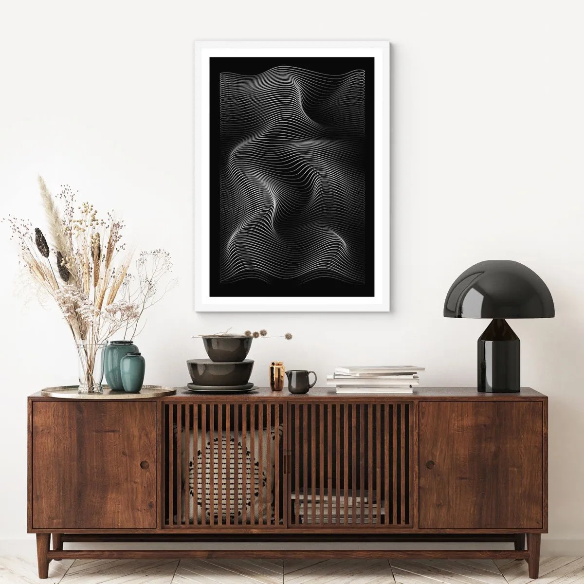 Poster in einem weißen Rahmen - Lichttanz im Raum - 50x70 cm