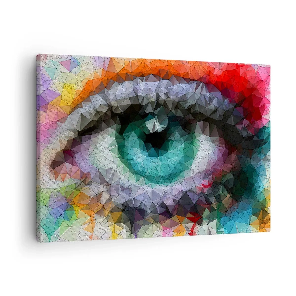 Bild auf Leinwand - Leinwandbild - Geometrischer Look mit grünem Auge - 70x50cm - Kristallines Leuchten der Augen - Moderne Wanddekoration für Wohnzimmer und Schlafzimmer ARTTOR