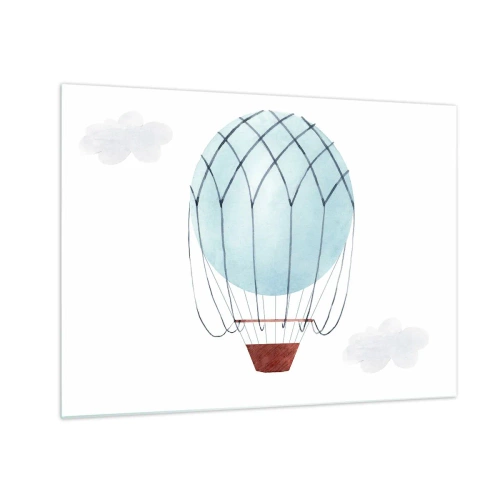 Glasbild - Bild auf glas - Blauer Heißluftballon in den Wolken - 70x50cm - Ganz in den Wolken - Moderne Wanddekoration für Wohnzimmer und Schlafzimmer ARTTOR