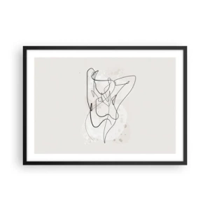 Poster in einem schwarzem Rahmen - Abstrakte Linienkunstfigur auf hellem Hintergrund - 70x50cm - Die Kunst der Verführung - Moderne Wanddekoration für Wohnzimmer und Schlafzimmer ARTTOR