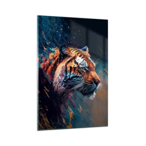 Glasbild - Bild auf glas - Portrait eines Tigers in dynamischen, abstrakten Farben - 80x120cm - Wilde Schönheit - Moderne Wanddekoration für Wohnzimmer und Schlafzimmer ARTTOR