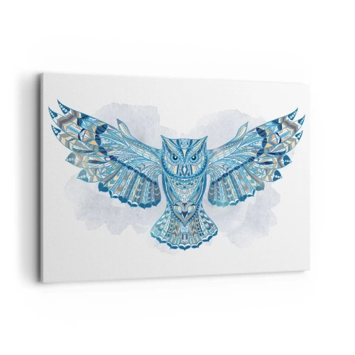 Bild auf Leinwand - Leinwandbild - Dekorative Eule in Blautönen - 100x70cm - Aus einem keltischen heiligen Hain - Moderne Wanddekoration für Wohnzimmer und Schlafzimmer ARTTOR