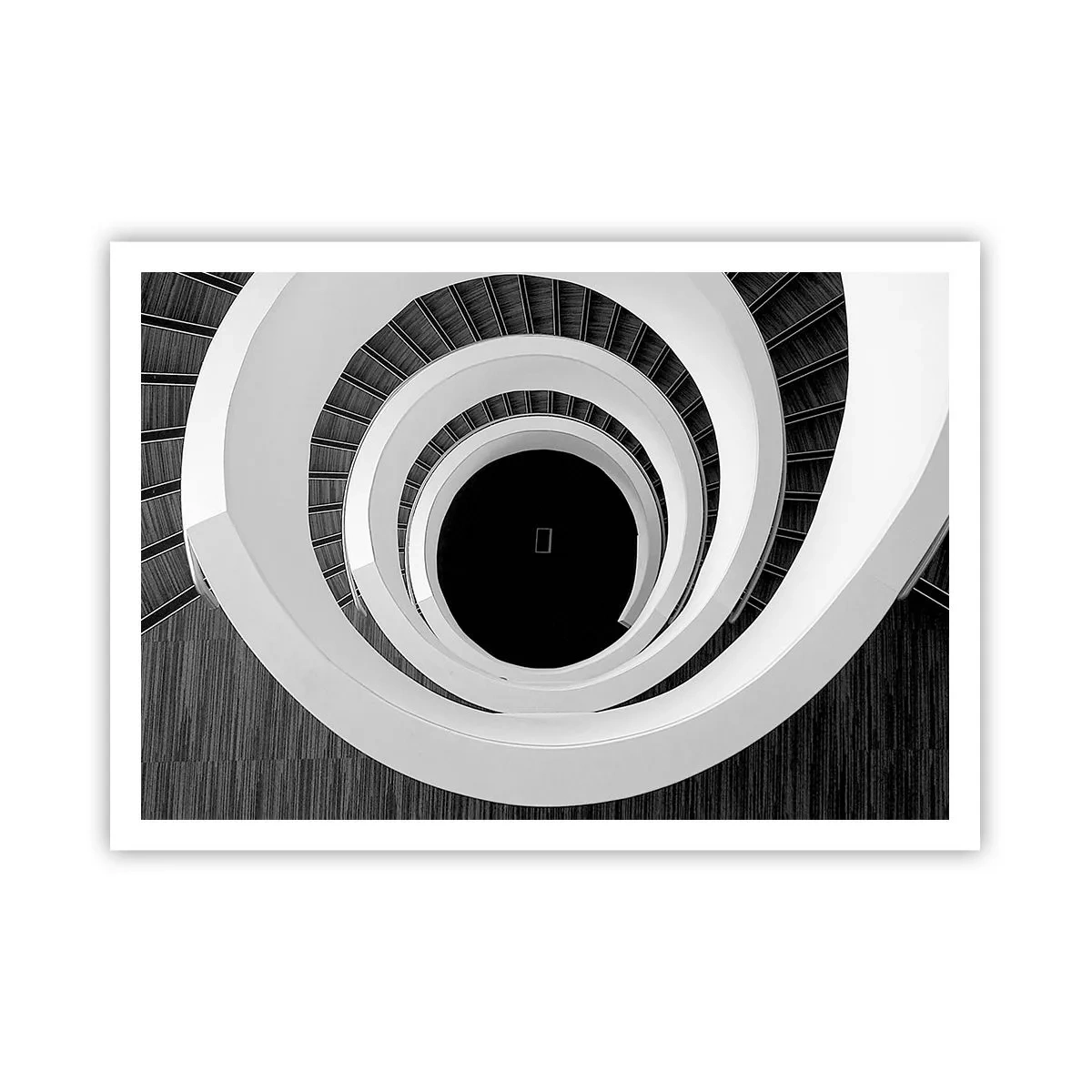Poster - Schwarz-weiße Wendeltreppe im modernen Stil - 100x70cm - Zum Kern der Sache - Moderne Wanddekoration für Wohnzimmer und Schlafzimmer ARTTOR