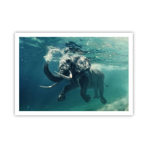 Poster - Ein Elefant schwimmt unter Wasser in den türkisfarbenen Tiefen - 100x70cm - Jeder schwimmt gerne - Moderne Wanddekoration für Wohnzimmer und Schlafzimmer ARTTOR