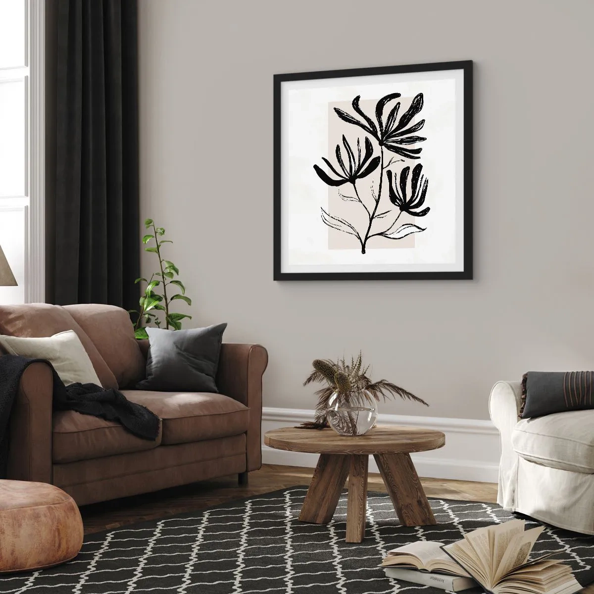 Poster in einem schwarzem Rahmen - Skizze für das Herbarium - 50x50 cm