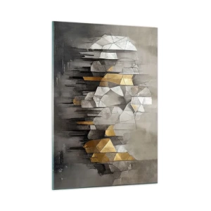 Glasbild - Bild auf glas - Abstrakte Formen in Grau-, Weiß- und Goldtönen - 50x70cm - Komposition aus Eis und Licht - Moderne Wanddekoration für Wohnzimmer und Schlafzimmer ARTTOR